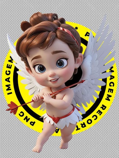 Imagem 3d, cupido, asas, imagem recortada, menina fofa