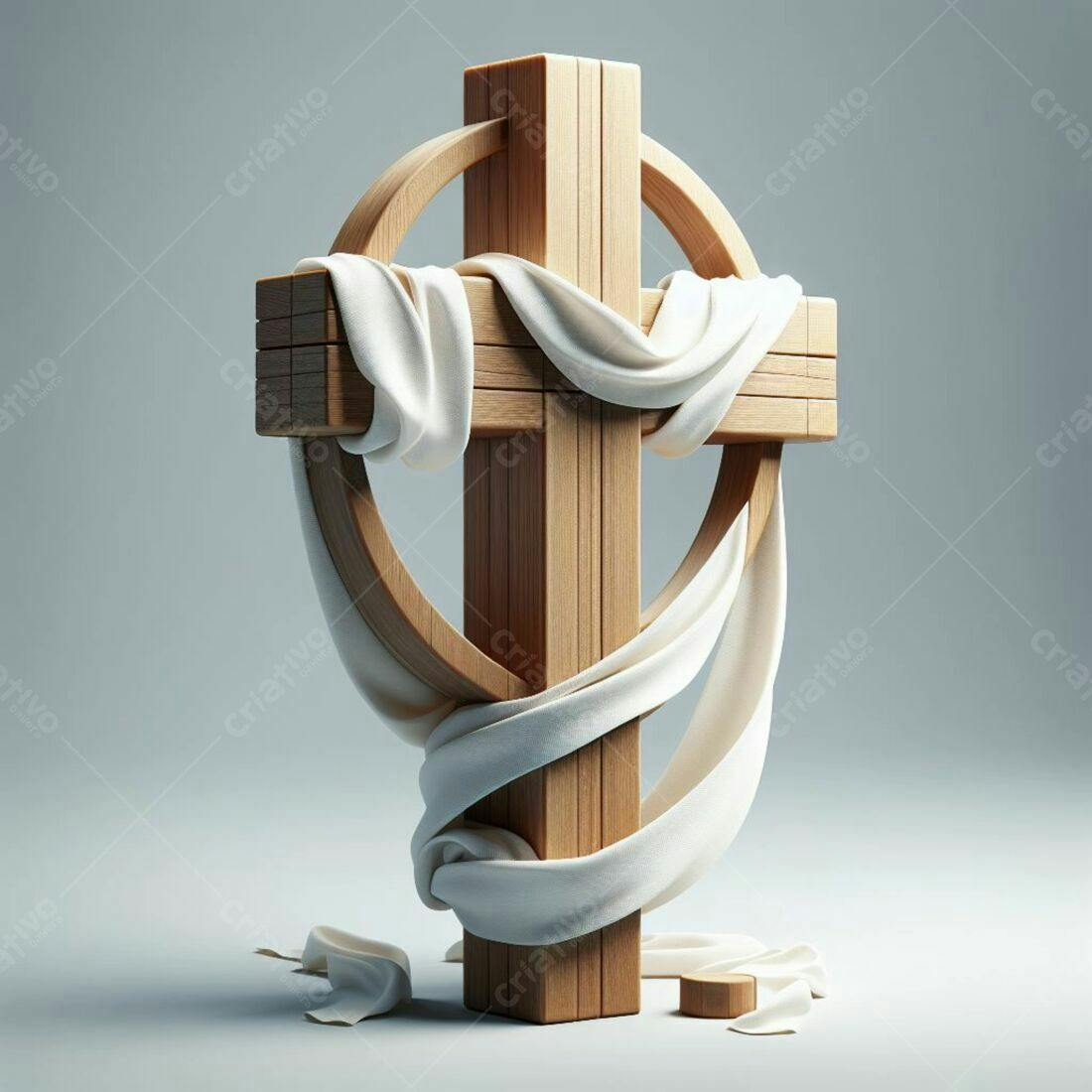 Cruz de madeira com tecido branco