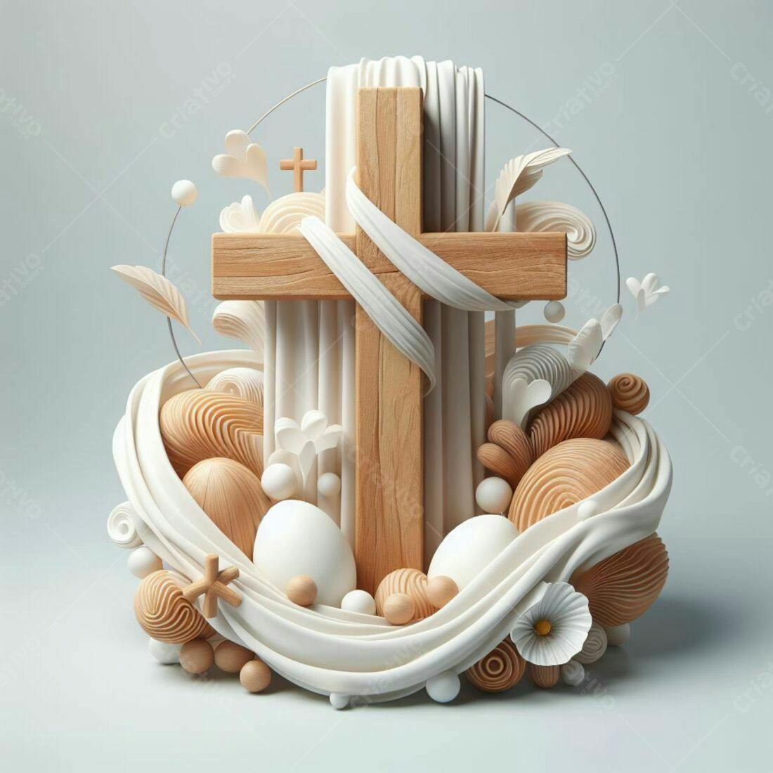 Cruz de madeira com ovos de páscoa