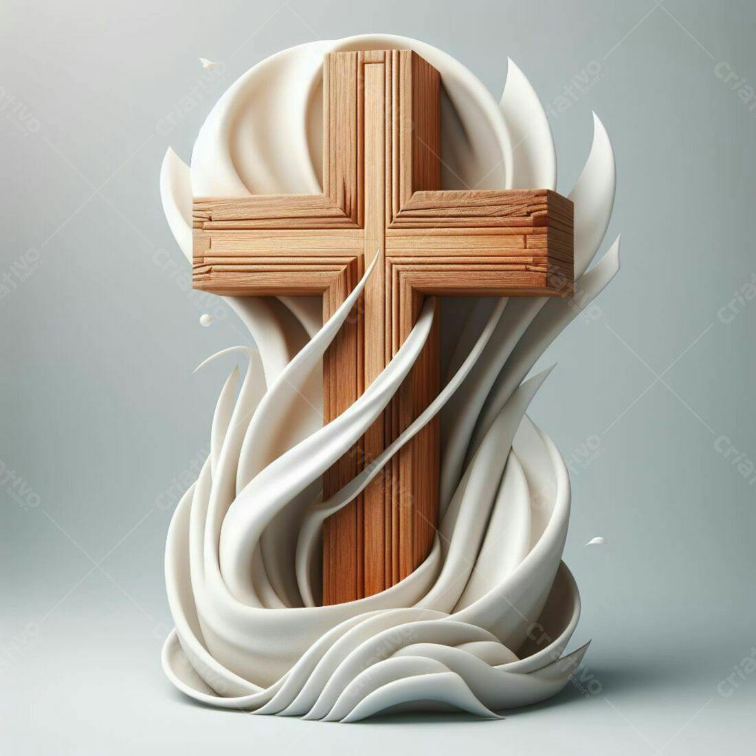 Cruz de madeira em fluxo branco