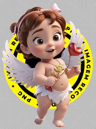 Imagem 3d, cupido, asas, imagem recortada, menina fofa