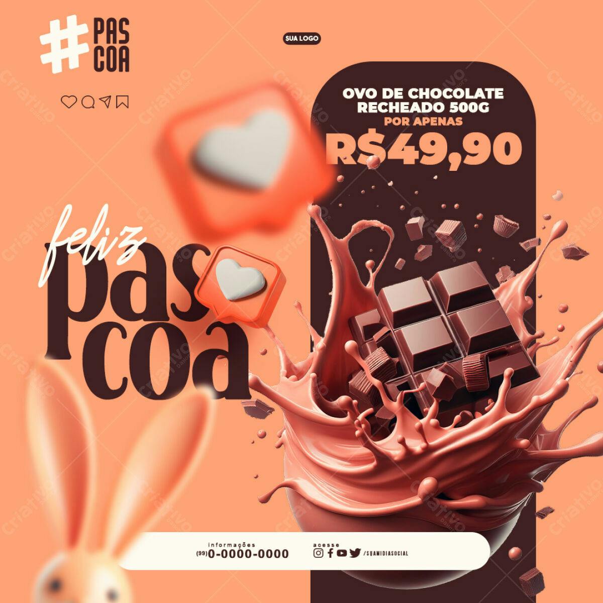 Flyer Páscoa Ovo de Chocolate PSD Editável