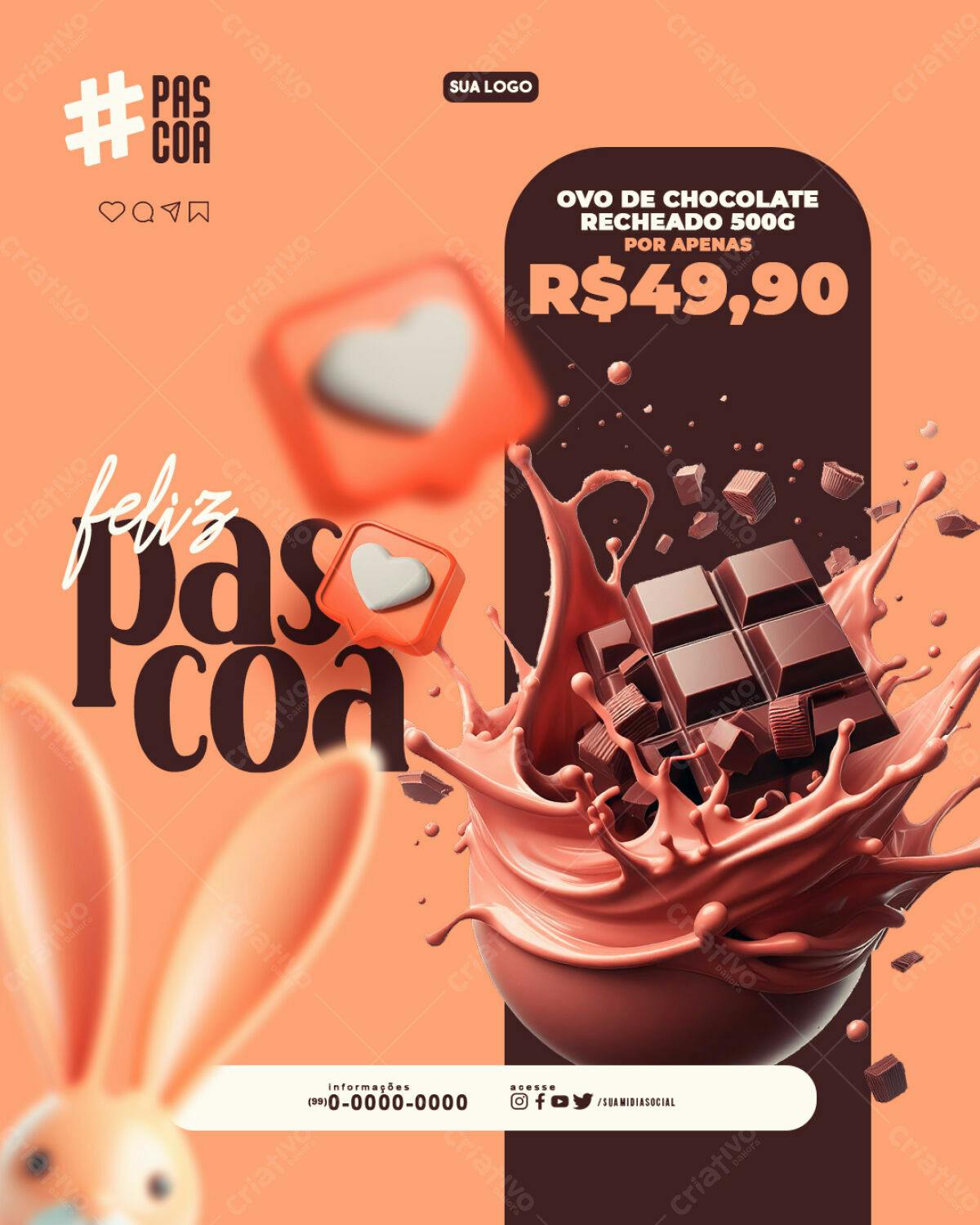Flyer Páscoa Ovo de Chocolate PSD Editável
