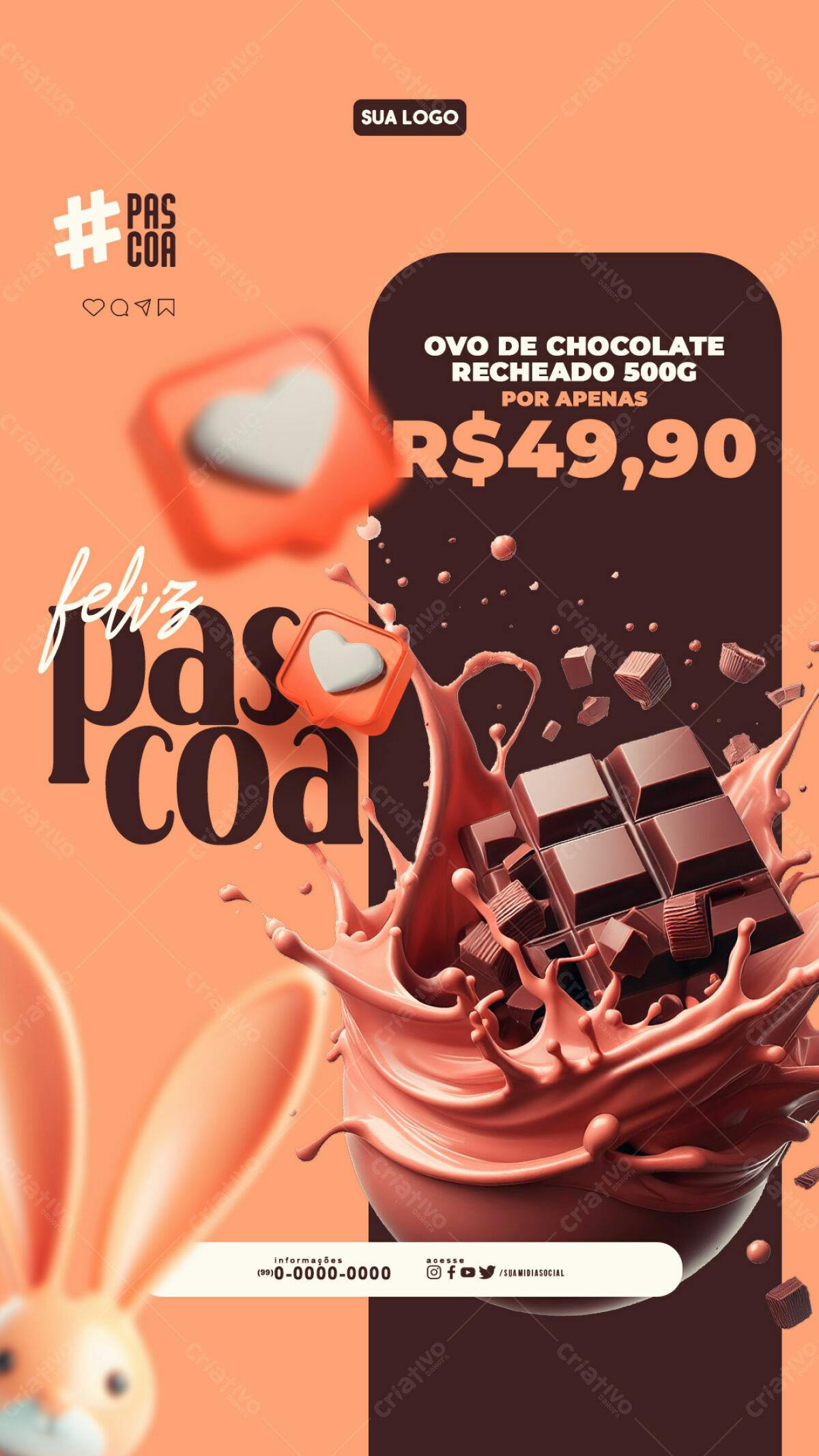 Postagem Páscoa Ovo de Chocolate PSD Editável