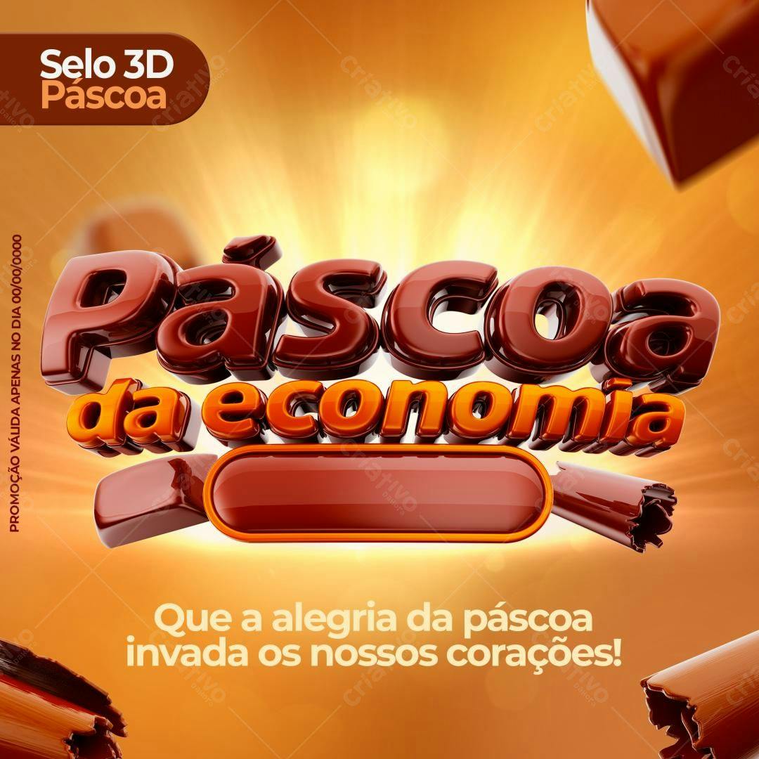 Selo 3D promocional Páscoa marrom e laranja
