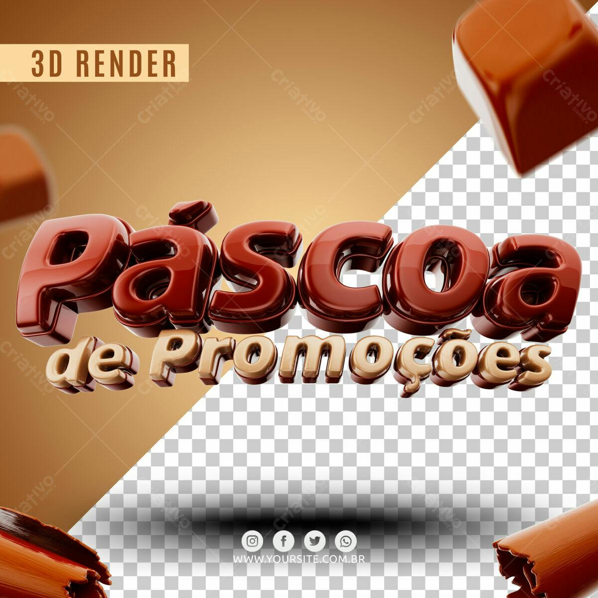 Selo 3D promocional Páscoa marrom e dourado