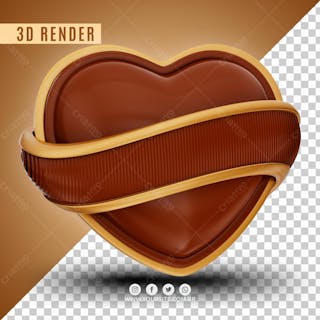 Elemento 3d de coração de chocolate com faixa