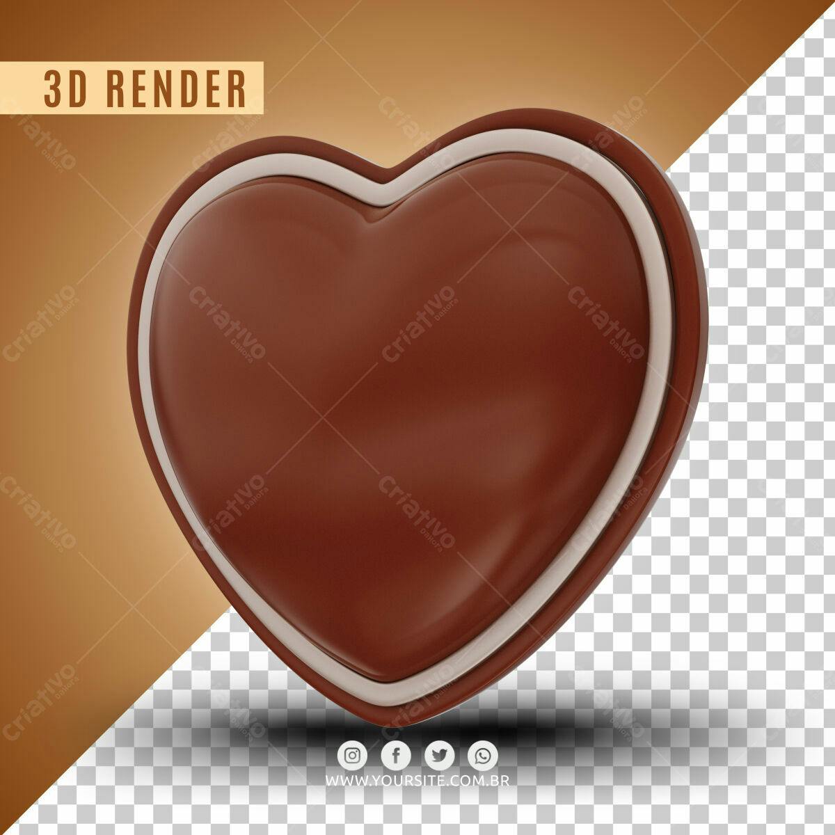 Mockup Coração em Chocolate PSD Editável