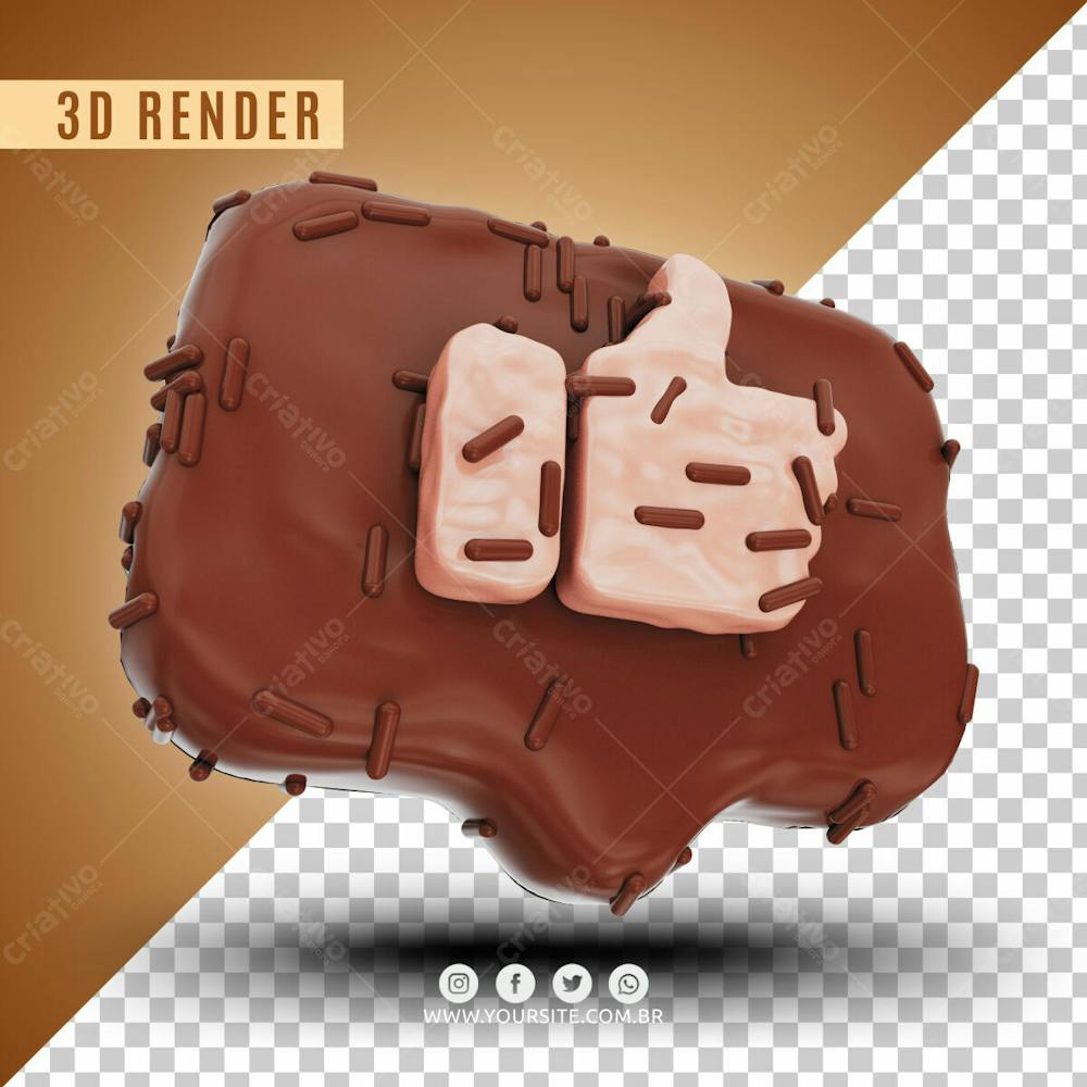 Elemento 3D Like De Chocolate E Granulado Para Composicao Psd