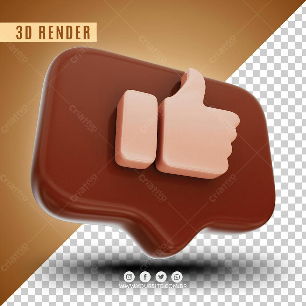 Elemento 3D Like De Chocolate Para Composicao Psd