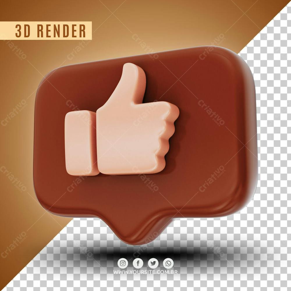 Elemento 3D Like De Chocolate Para Composicao Psd