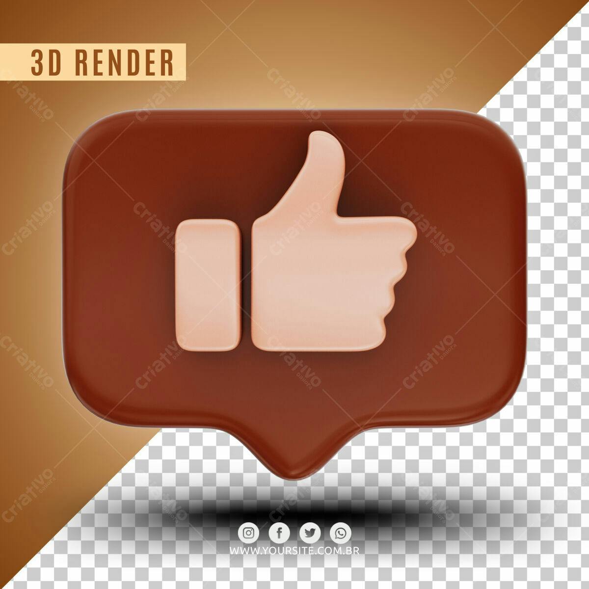 Ícone Curtida em 3D PSD Editável