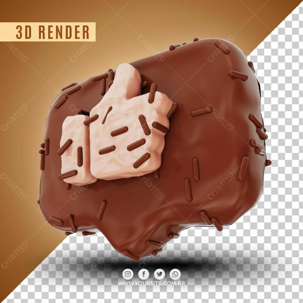 Like De Chocolate E Granulado 3D Elemento Para Composicao Psd