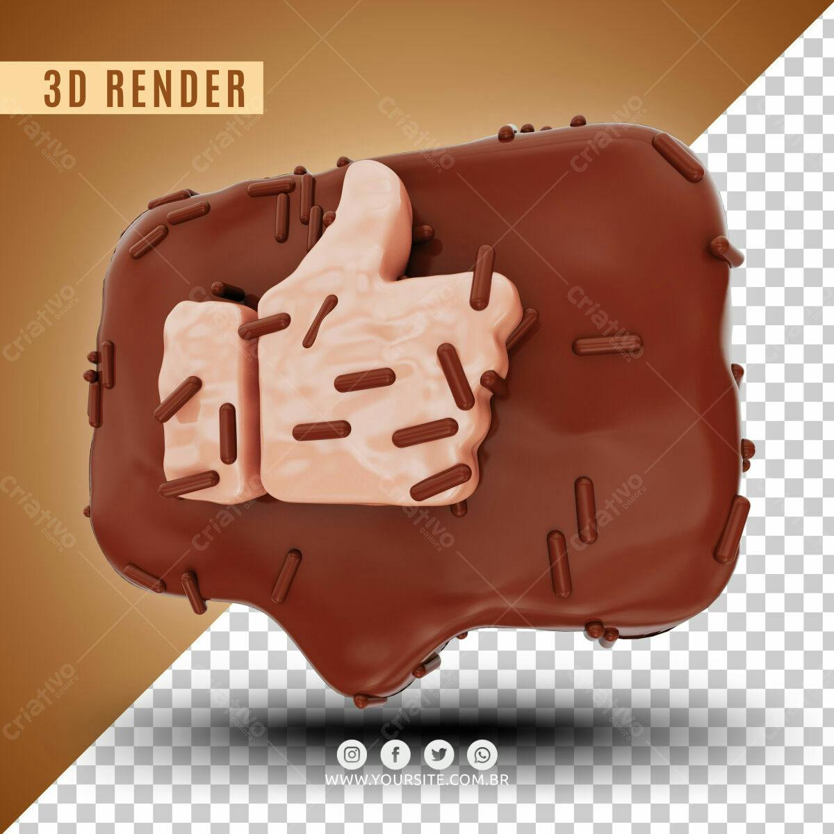 PSD Botão Curtir em Chocolate 3D