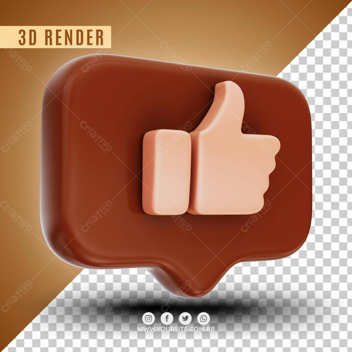 Ícone Curtida em 3D PSD Editável