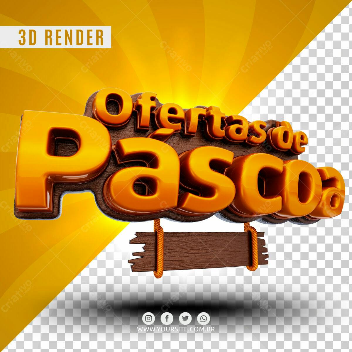 Selo 3D promocional Páscoa dourado e marrom