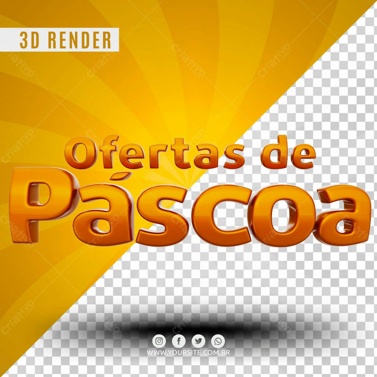 Selo 3D promocional Páscoa dourado brilhante