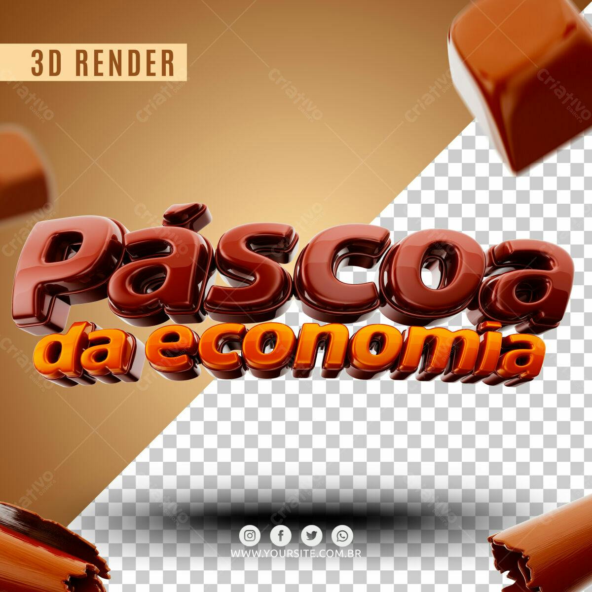 Selo 3D promocional Páscoa marrom e laranja