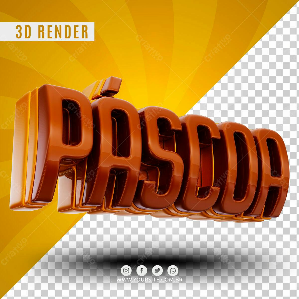 Selo 3D Pascoa marrom e dourado brilhante