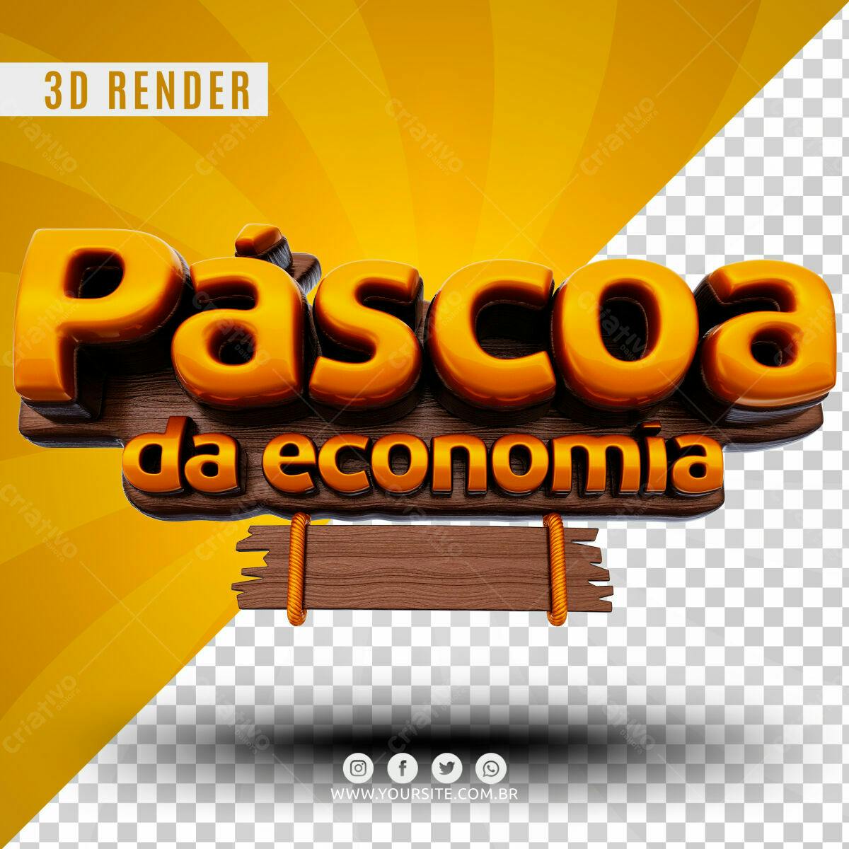 Selo 3D promocional Páscoa marrom e dourado