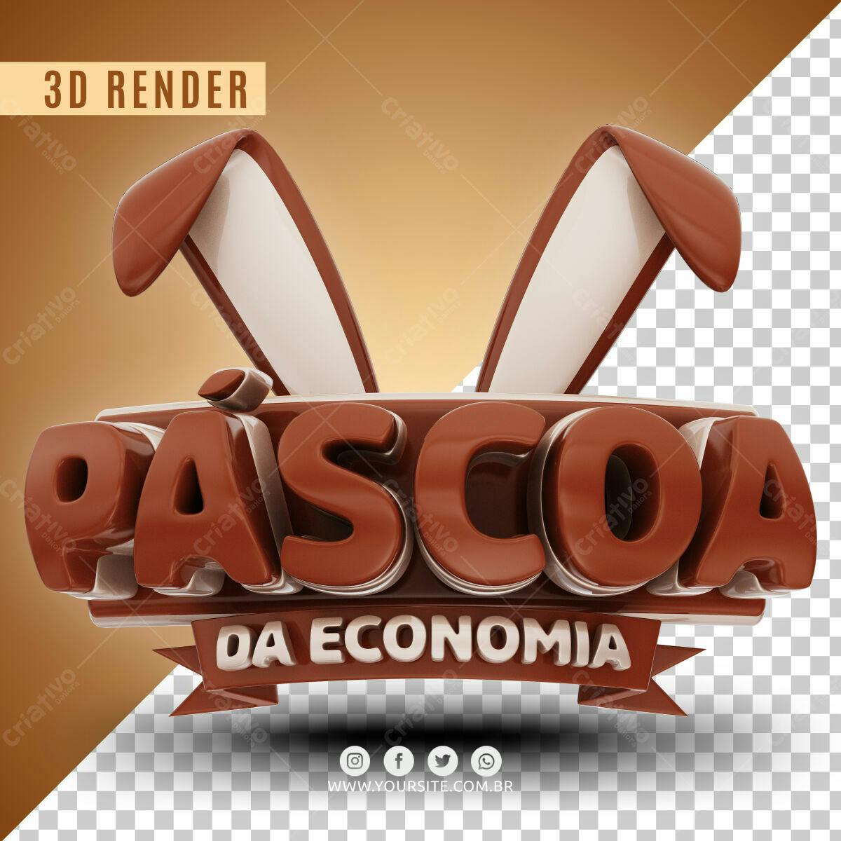 Selo 3D Páscoa Marrom e Branco em 3D