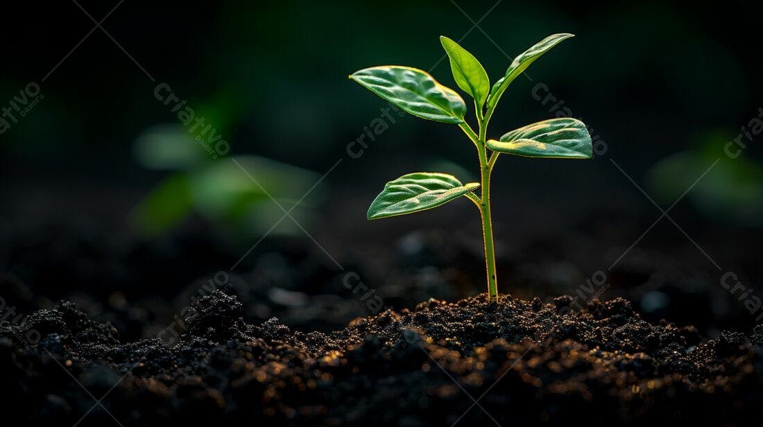 Planta brotando solo escuro