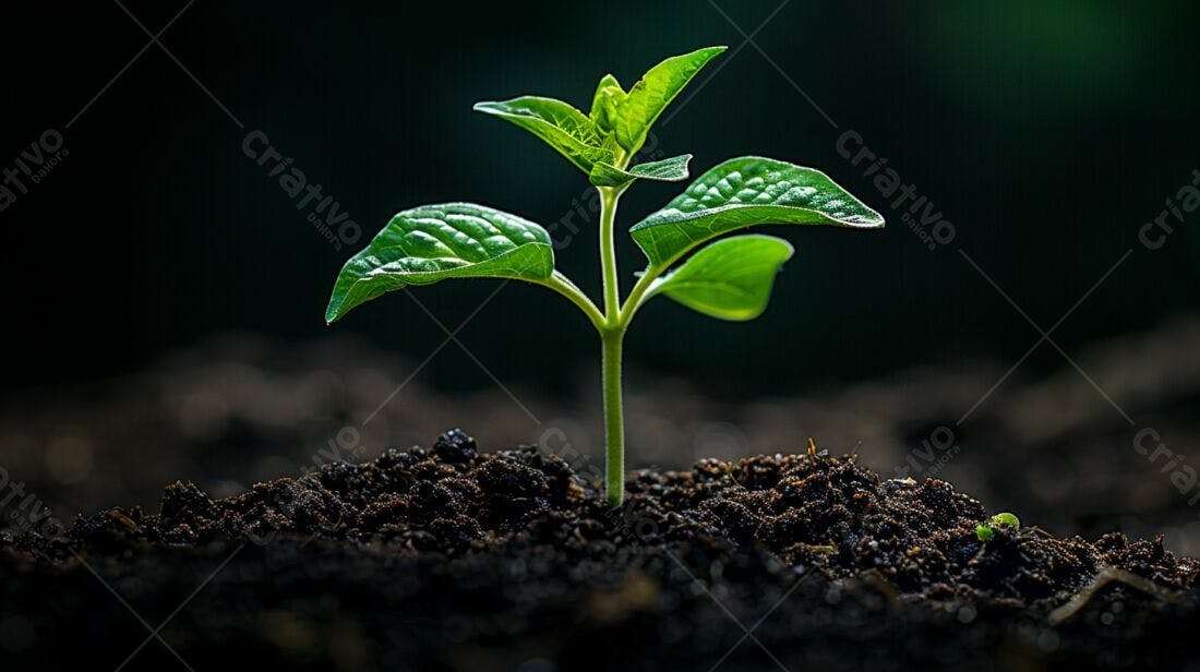Planta crescendo solo escuro fundo natureza