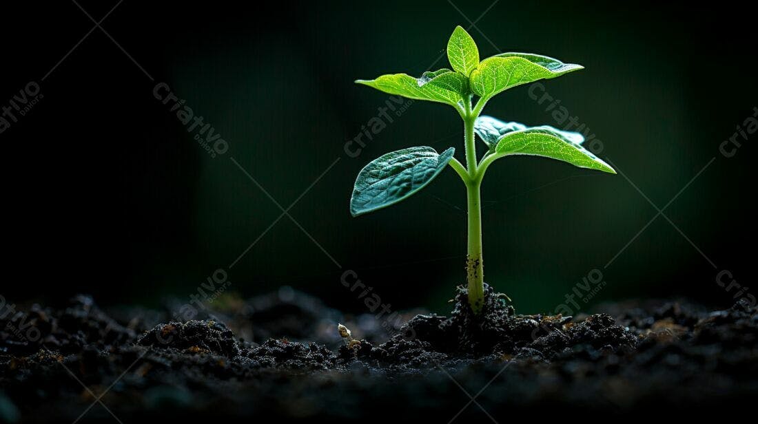Planta brotando solo escuro