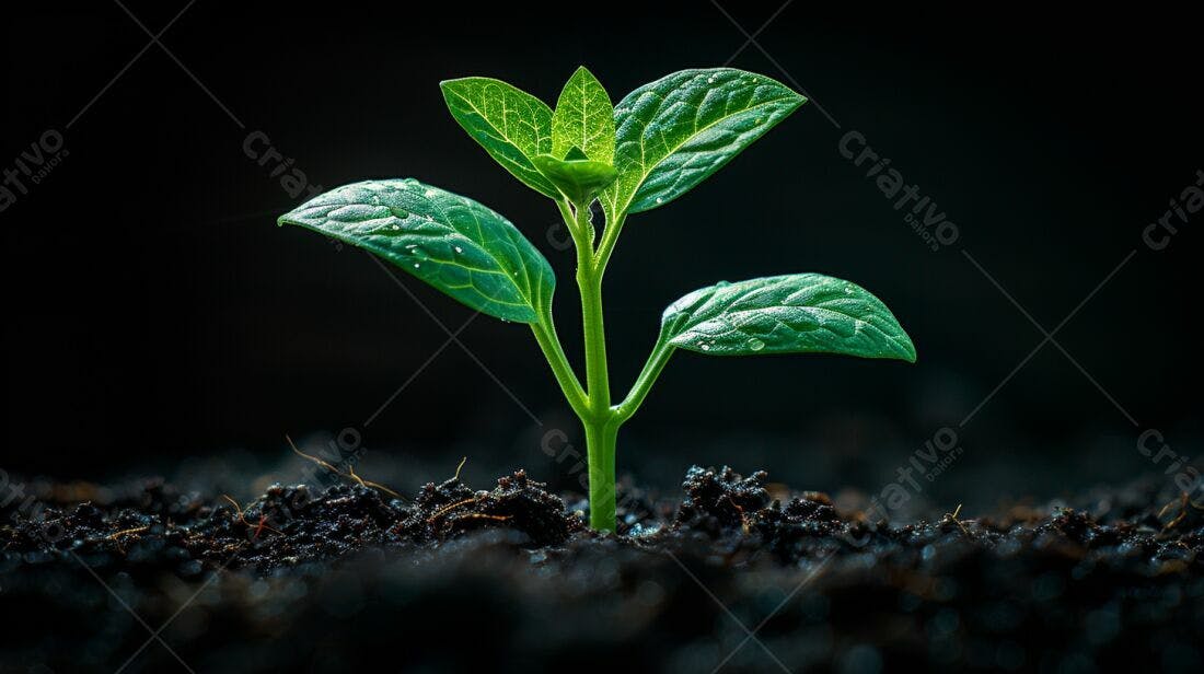 Planta brotando solo escuro