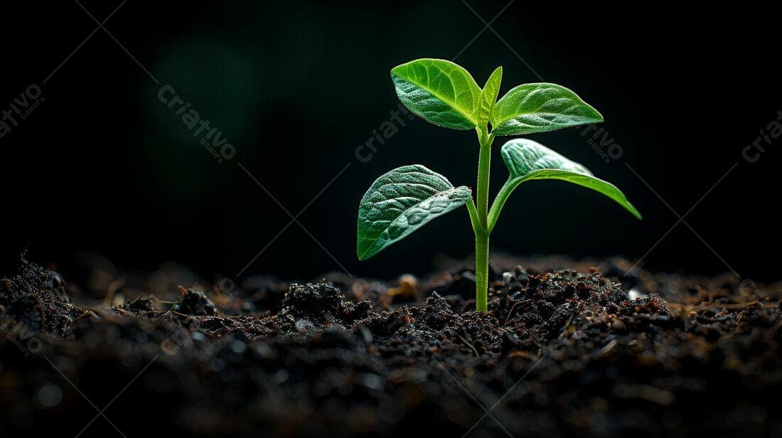 Planta brotando solo escuro