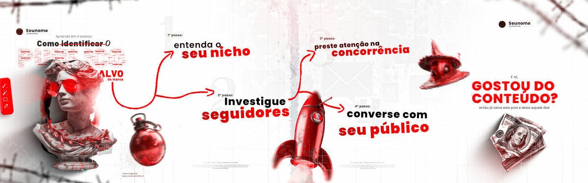 Banner Marketing Digital em Vermelho e Branco PSD Editável