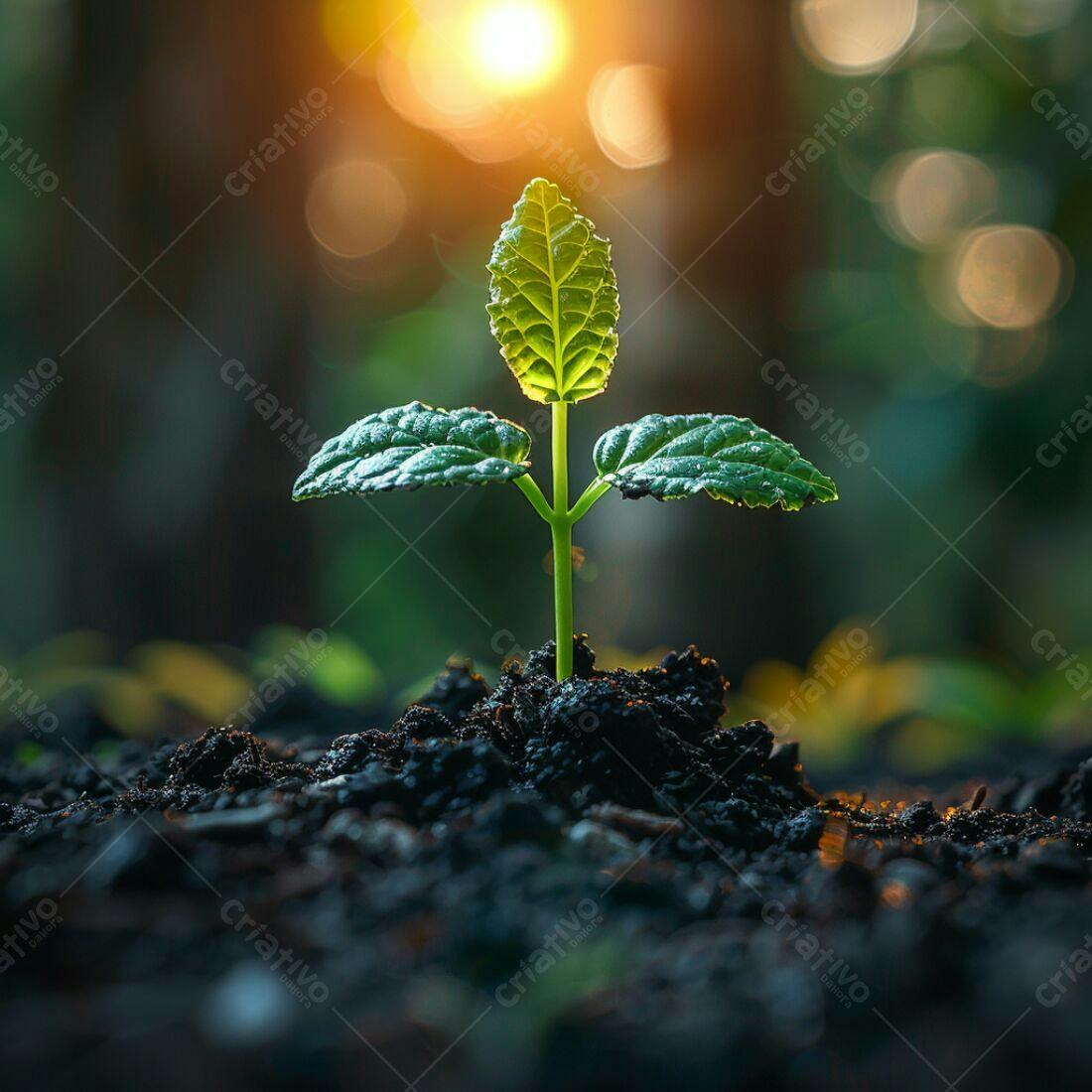 Planta brotando ao amanhecer