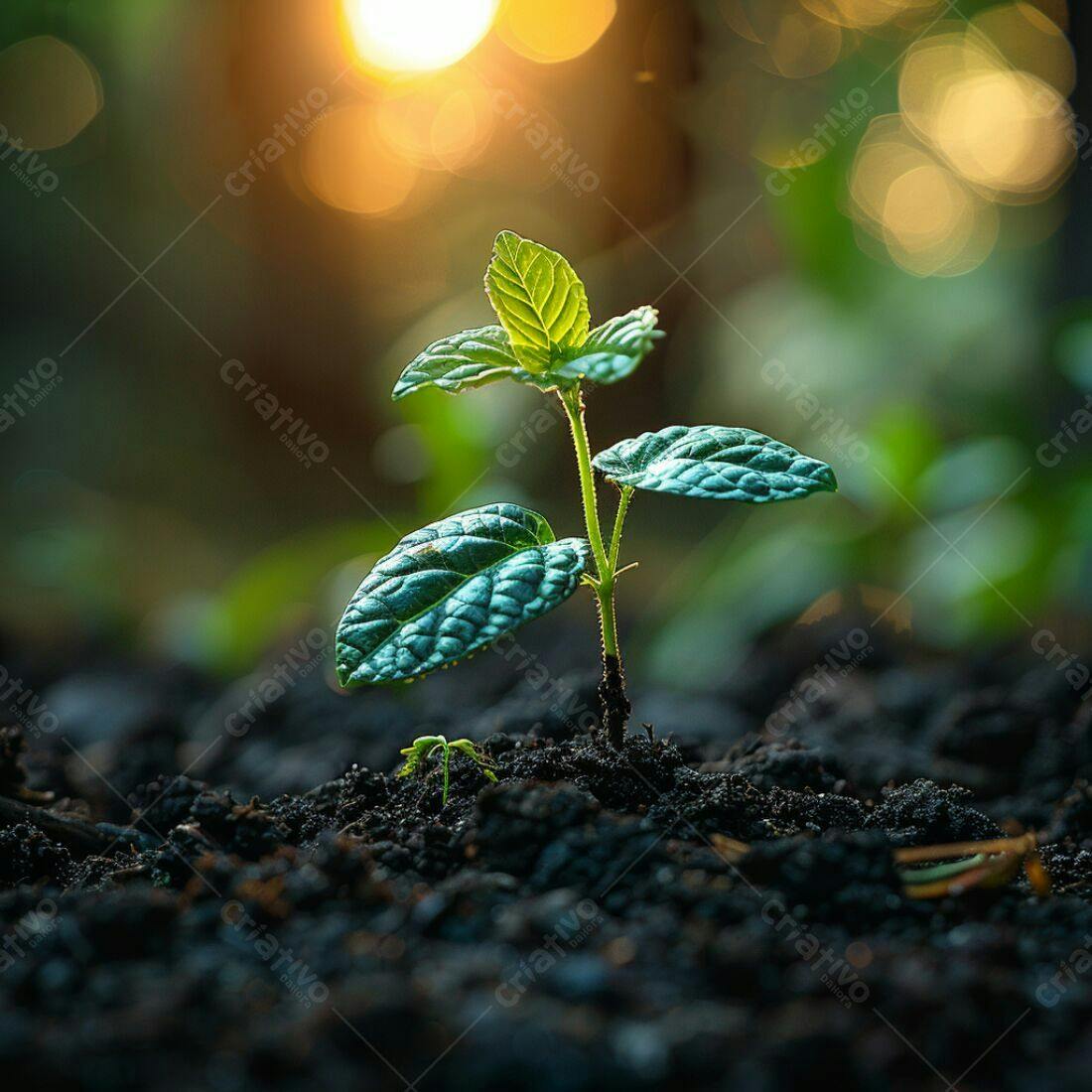 Planta brotando ao nascer do sol