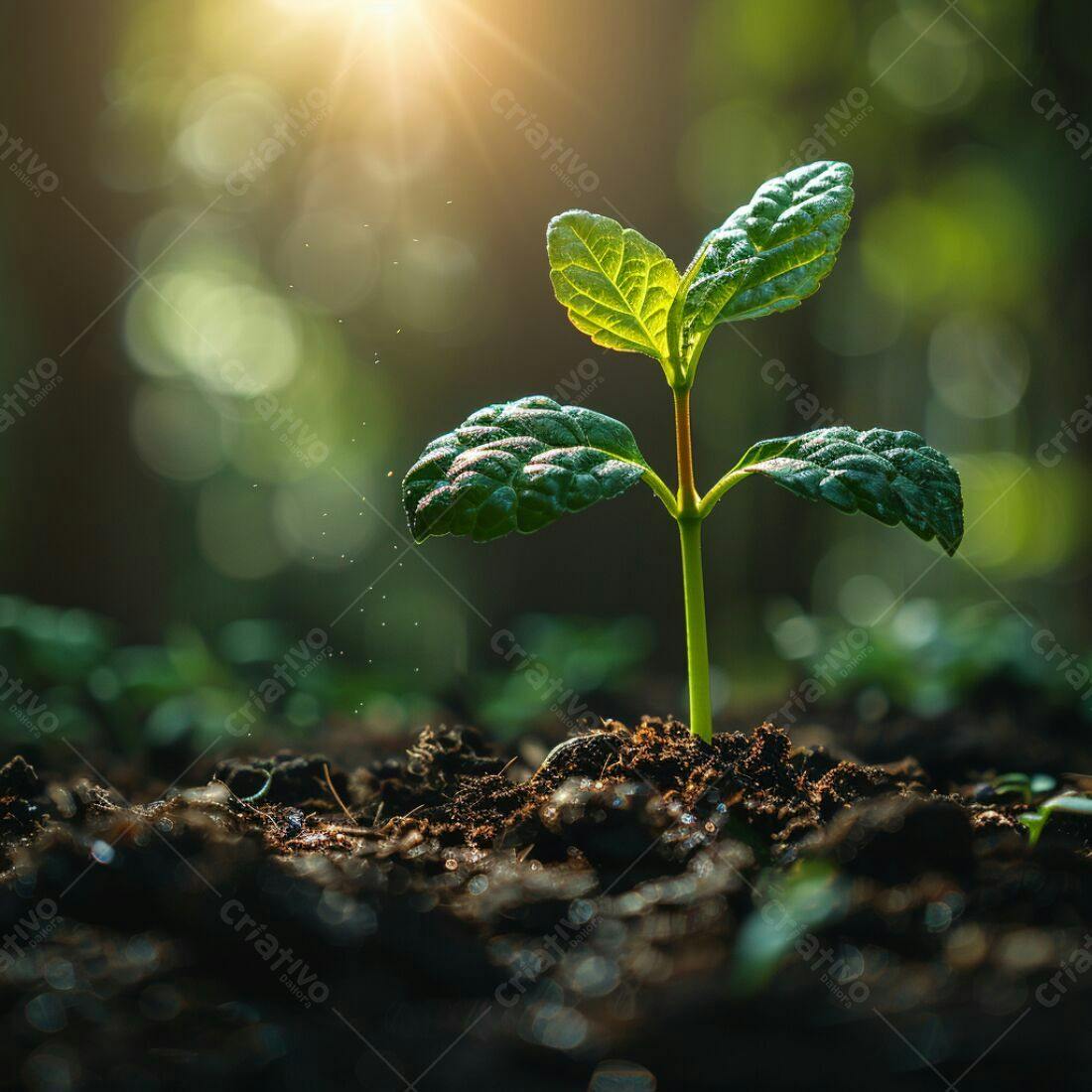 Planta brotando solo ensolarado