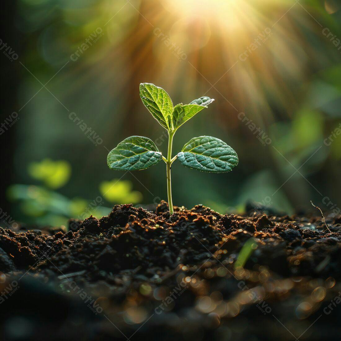 Planta brotando solo ensolarado