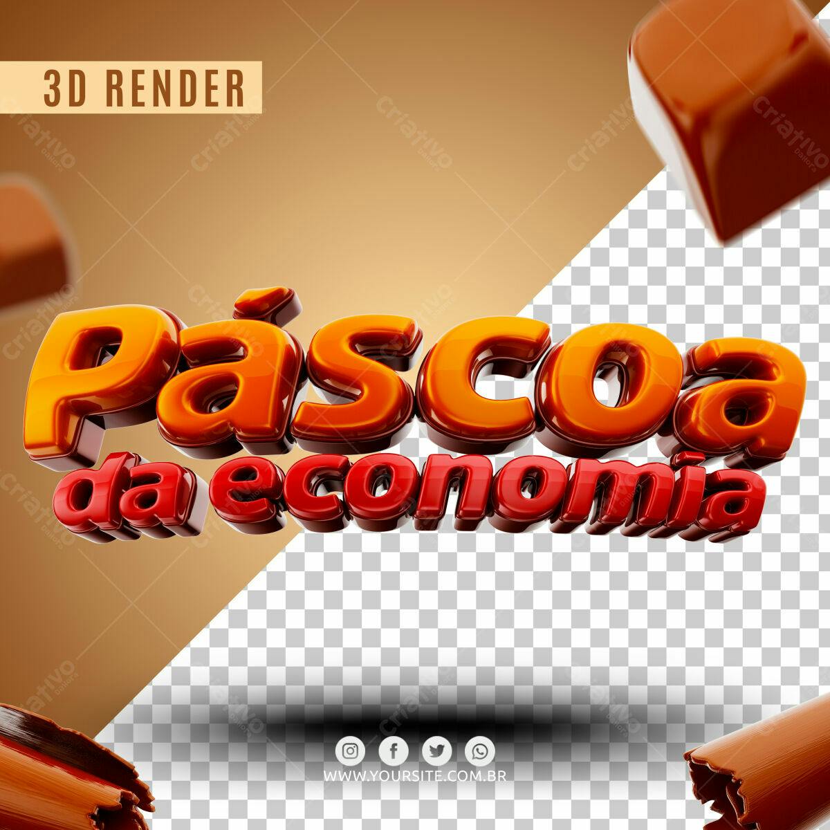Selo 3D promocional Páscoa laranja e vermelho