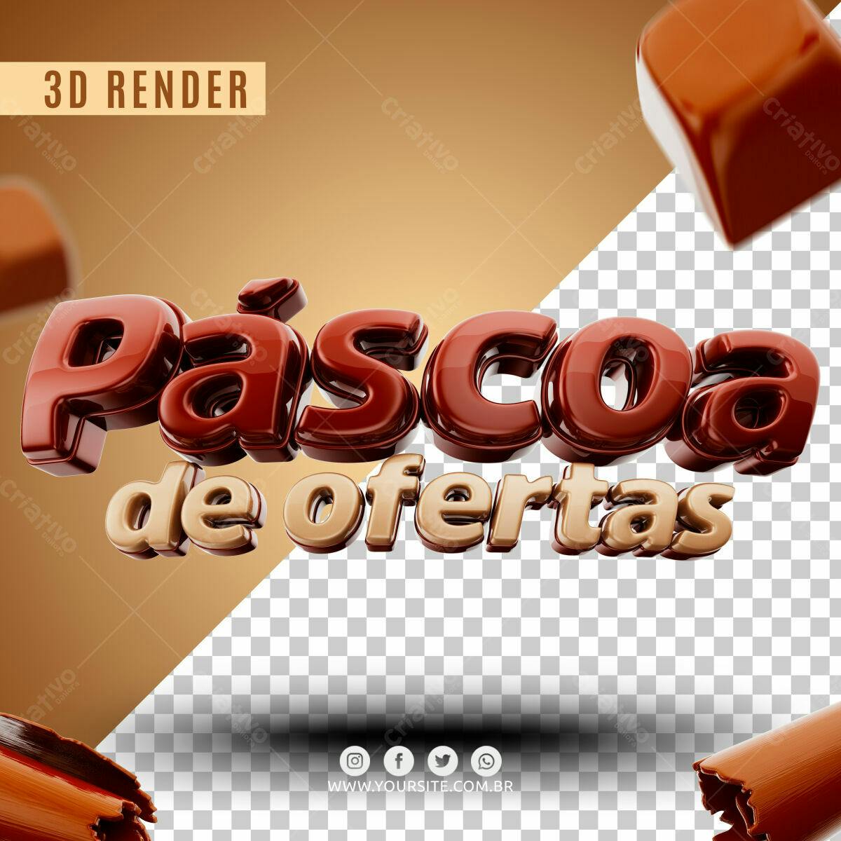 Selo 3D promocional Páscoa marrom e dourado