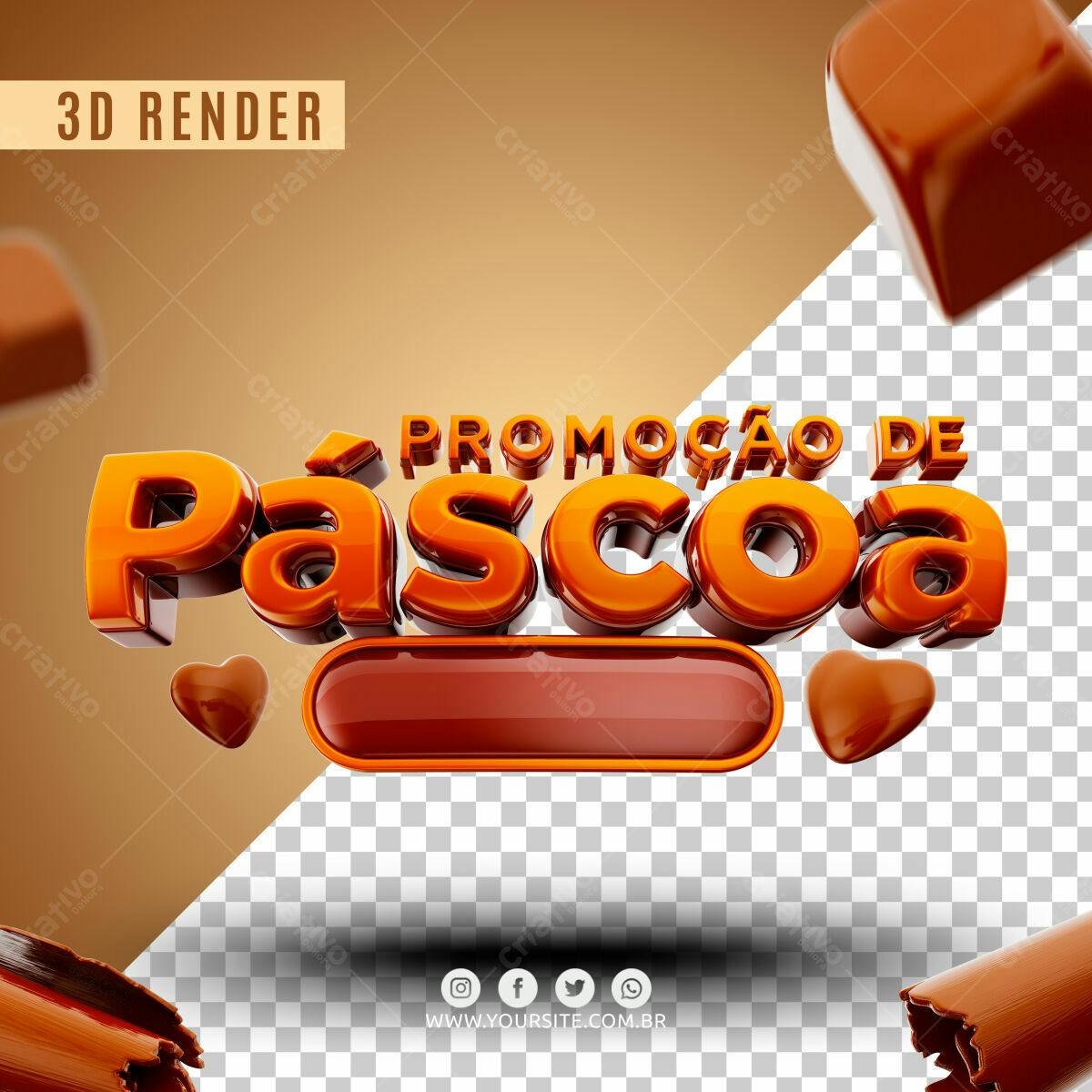 Selo 3D promocional Páscoa laranja brilhante