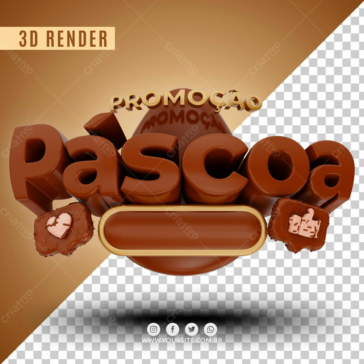 Selo 3D promocional Páscoa marrom e dourado