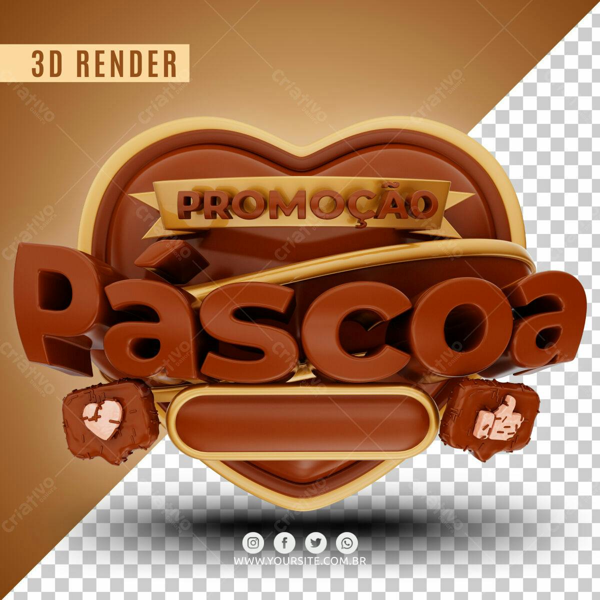 Selo 3D promocional Páscoa marrom e dourado