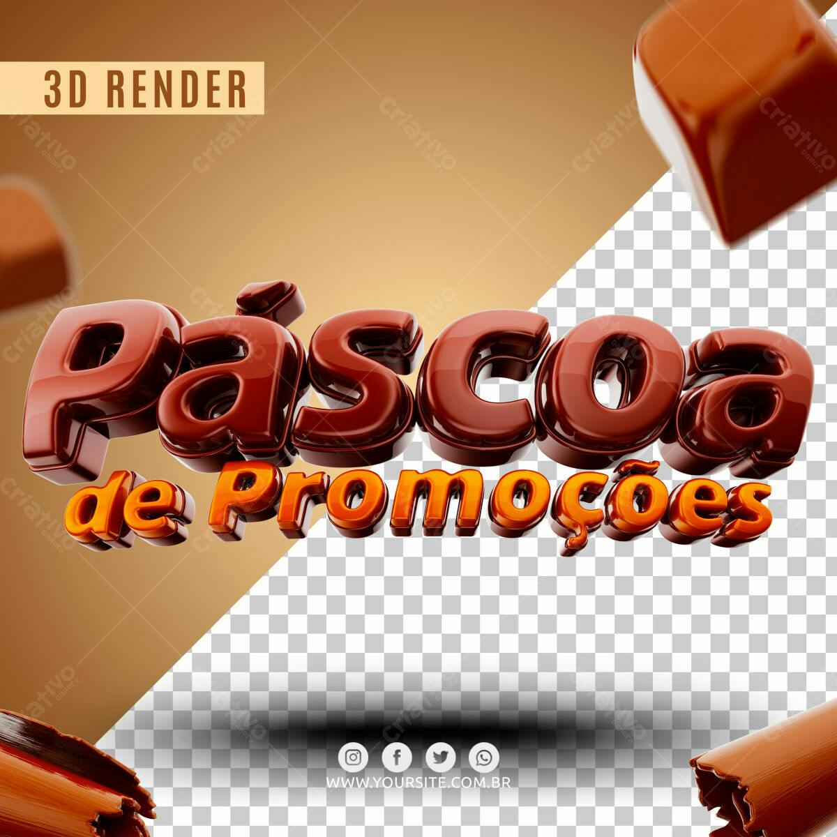 Selo 3D promocional Páscoa marrom e laranja