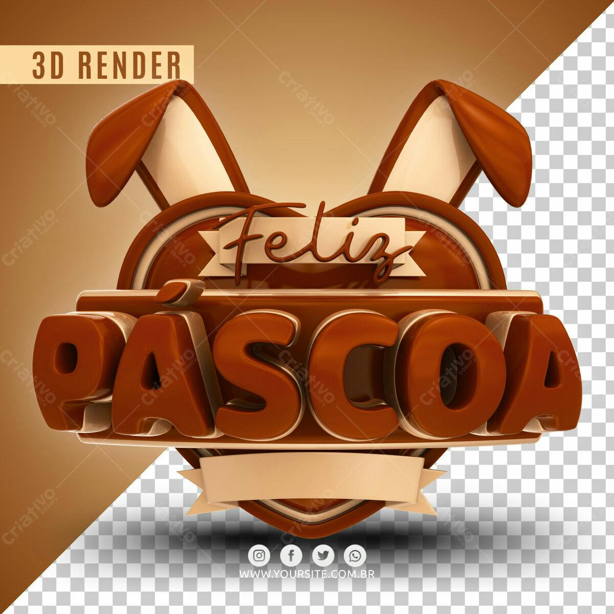 Selo 3D Páscoa Marrom e Bege em Formato de Coração