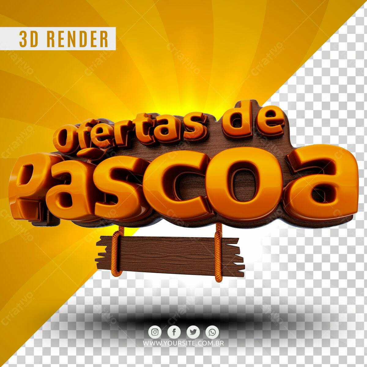 Selo 3D promocional Páscoa laranja e marrom