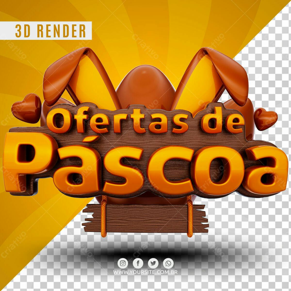 Selo 3D promocional Páscoa marrom e laranja