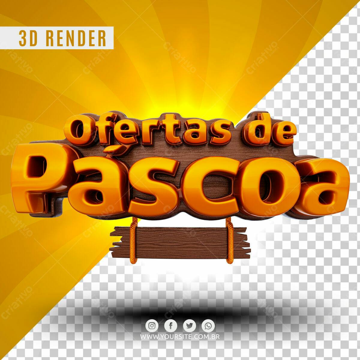 Selo 3D promocional Páscoa dourado e madeira