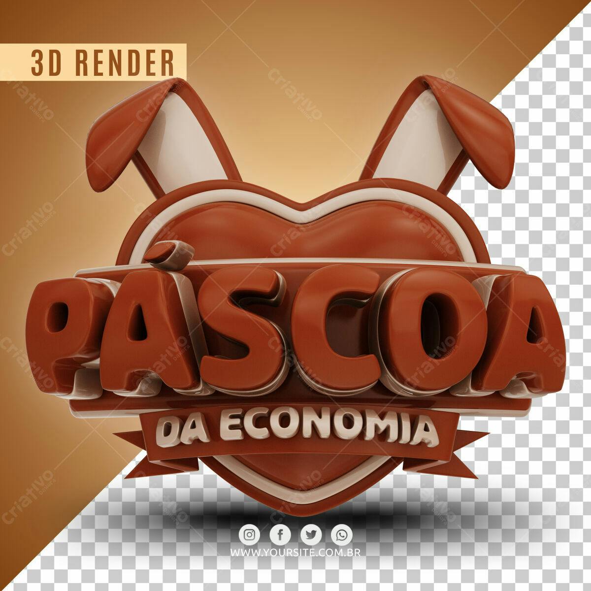 Selo 3D páscoa marrom e bege em formato de coração