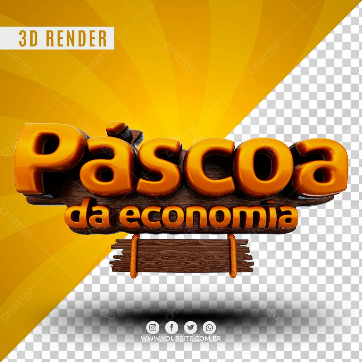 Selo 3D promocional Pascoa marrom e dourado