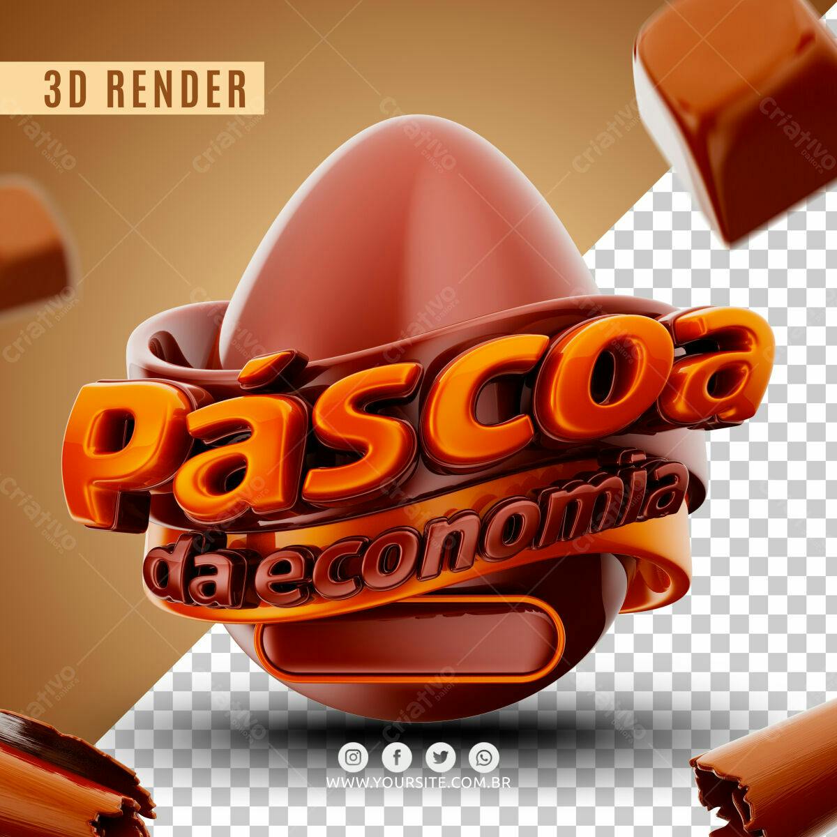 Selo 3D Pascoa promocional marrom e laranja