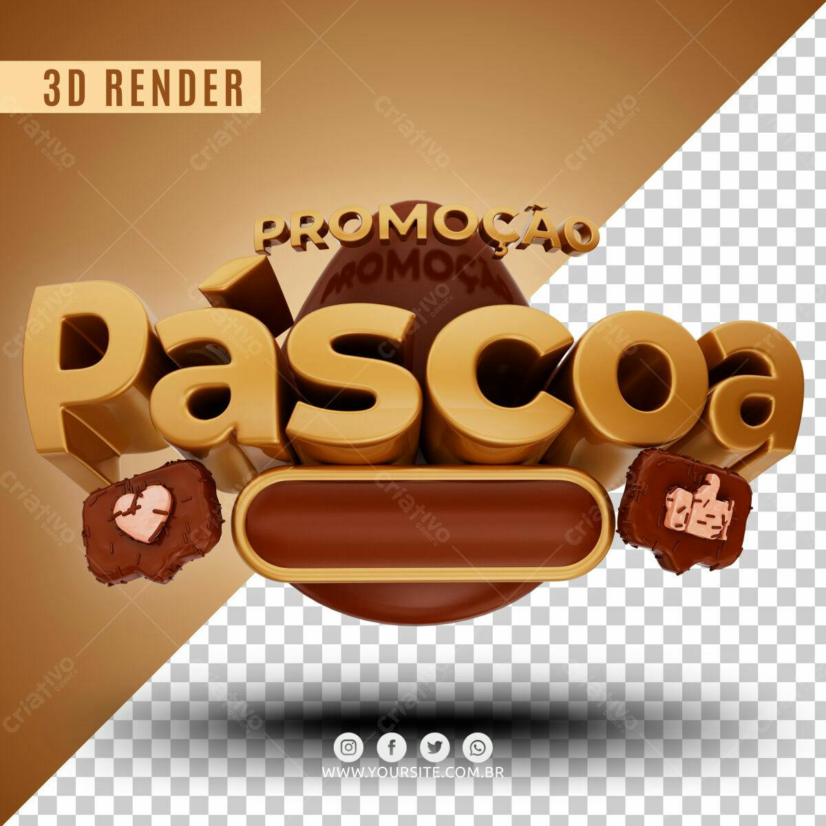 Selo 3D promocional Pascoa dourado e marrom