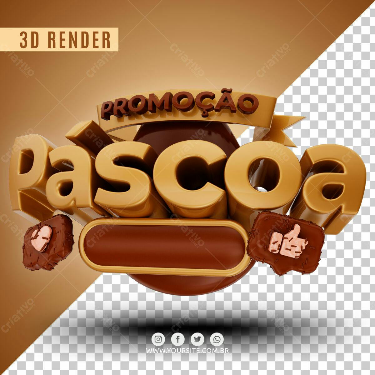 Selo 3D promocional páscoa dourado e marrom